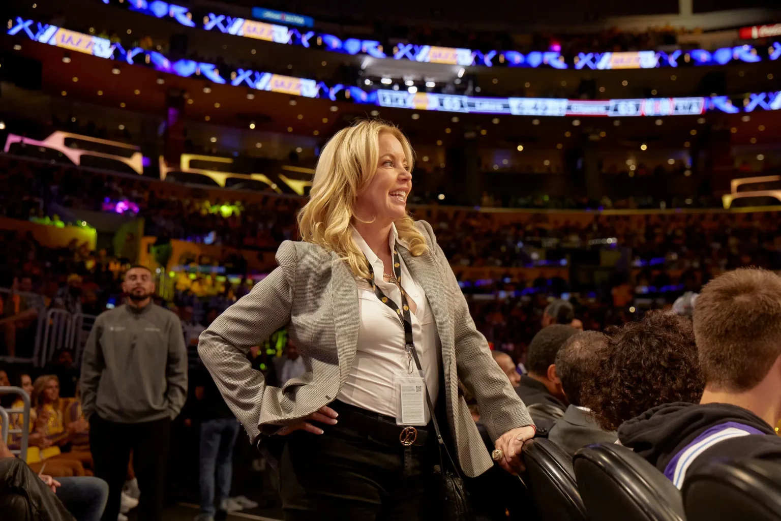 Just as Ms. Buss is a trailblazer in the N.B.A., she’s intent on paving a more equitable path for female wrestlers.Credit…Magdalena Wosinka