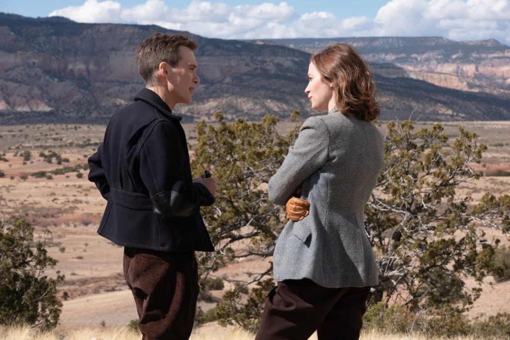 Cillian Murphy as J. Robert Oppenheimer and Emily Blunt as Kitty Oppenheimer in Oppenheimer Courtesy of Universal Pictures