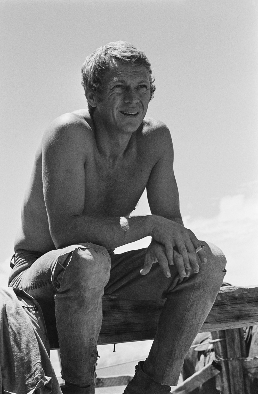 Steve McQueen smoking shirtless
