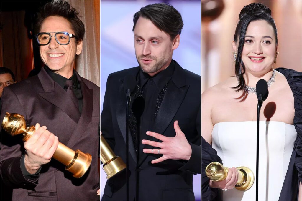 Robert Downey, Jr., Kieran Culkin, Lily Gladstone at 2024 Golden Globes. PHOTO: GETTY IMAGES (3)